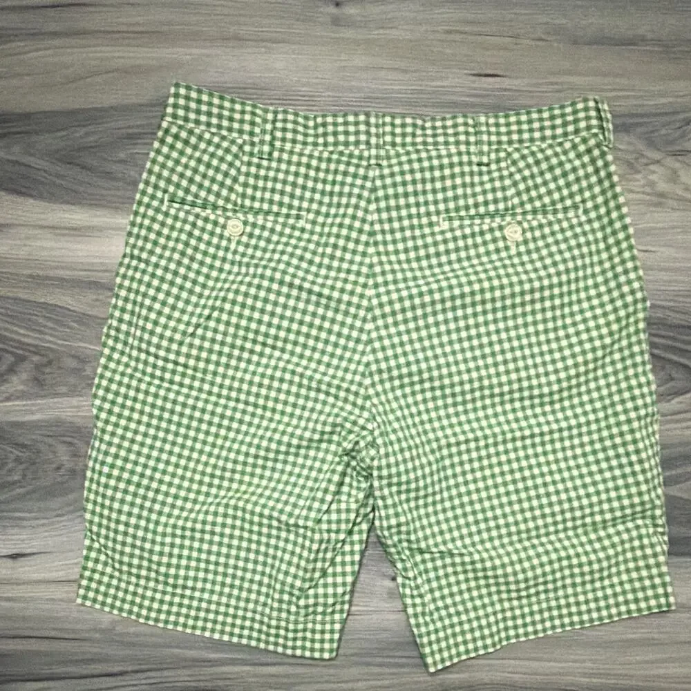 Polo by Ralph Lauren Suffield Short Green/White Gingham Cotton Flat Front 34w